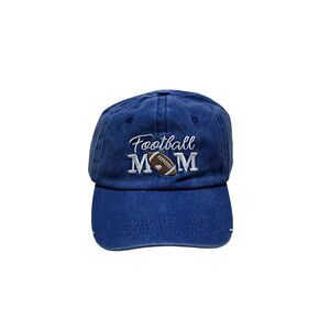 Football Mom One Size Distressed Wash Sapphire Blue Embroidered Baseball Cap